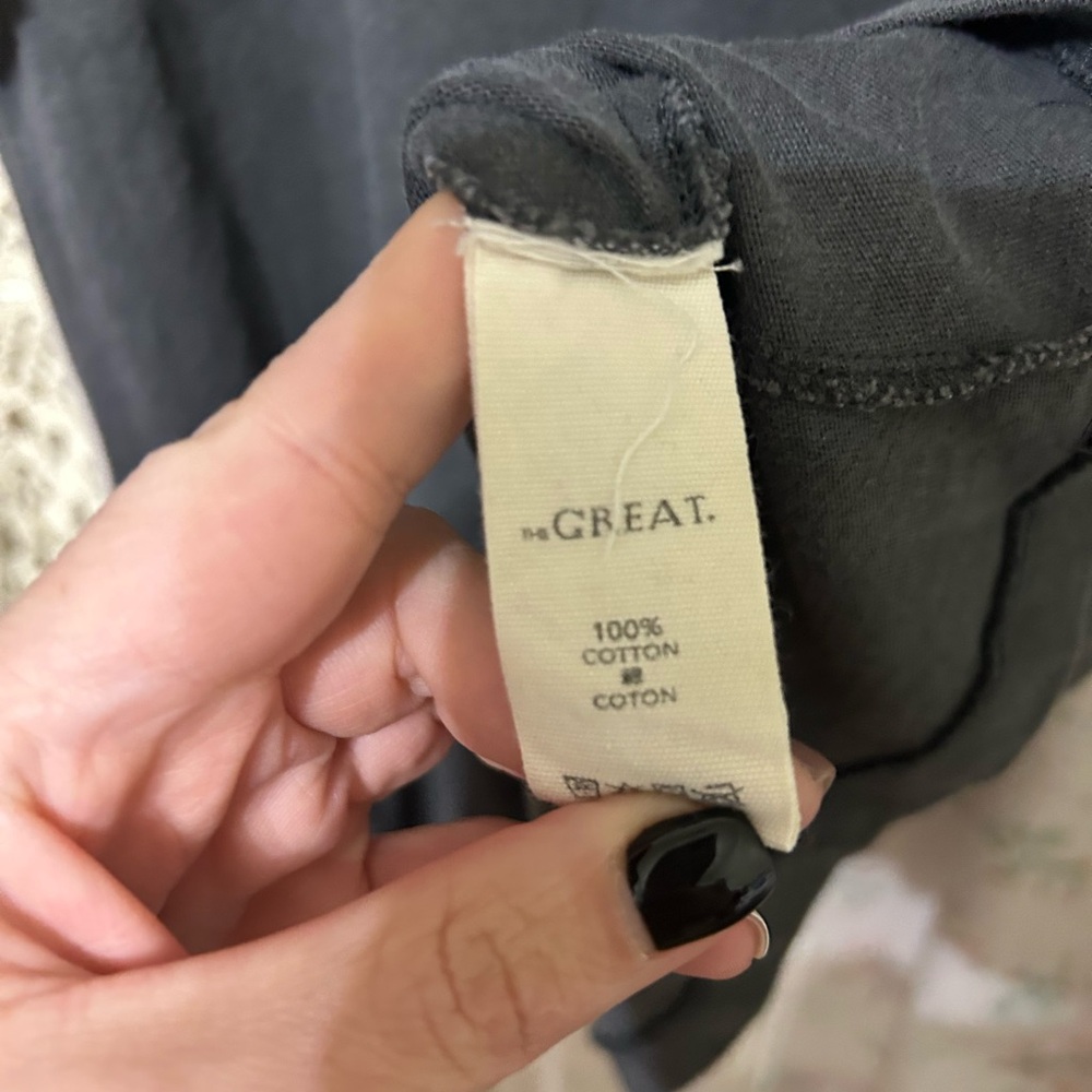 The Great. Ribbon Tuxedo Gray Short Sleeve Top Size 2 Medium. EUC - Picture 3 of 4